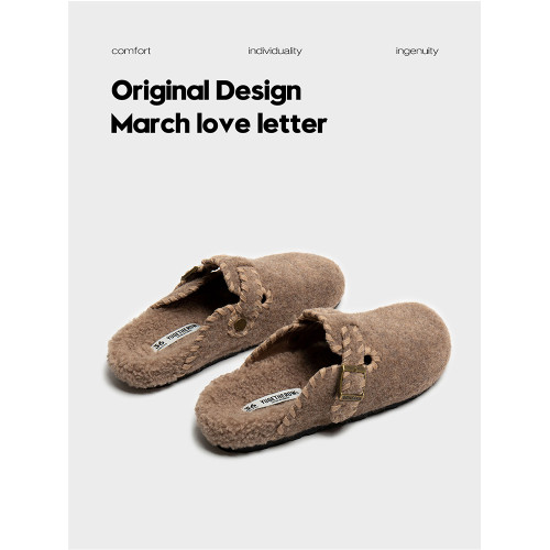 厚底灰色毛呢勃肯鞋半拖女外穿2025秋季新款包頭棉拖鞋加絨毛毛拖 厚底灰色毛呢勃肯鞋半拖女外穿2025秋季新款包頭棉拖鞋加絨毛毛拖