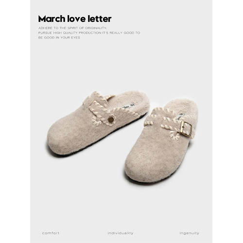 厚底灰色毛呢勃肯鞋半拖女外穿2025秋季新款包頭棉拖鞋加絨毛毛拖 厚底灰色毛呢勃肯鞋半拖女外穿2025秋季新款包頭棉拖鞋加絨毛毛拖