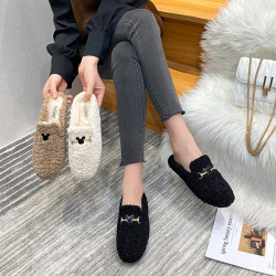 毛毛鞋女半拖秋冬外穿穆勒鞋加絨包頭棉拖鞋平底大碼女棉鞋41到43