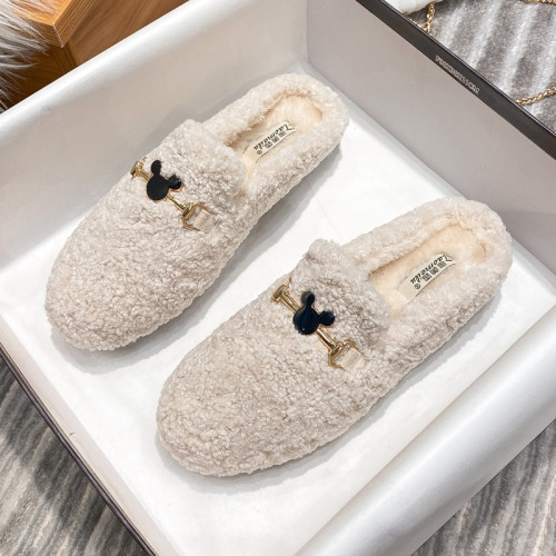 毛毛鞋女半拖秋冬外穿穆勒鞋加絨包頭棉拖鞋平底大碼女棉鞋41到43 毛毛鞋女半拖秋冬外穿穆勒鞋加絨包頭棉拖鞋平底大碼女棉鞋41到43