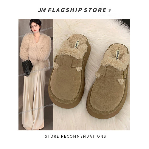 包頭半拖鞋女外穿加絨勃肯鞋2025秋冬新款厚底羊羔絨雪地靴棉拖鞋 包頭半拖鞋女外穿加絨勃肯鞋2025秋冬新款厚底羊羔絨雪地靴棉拖鞋