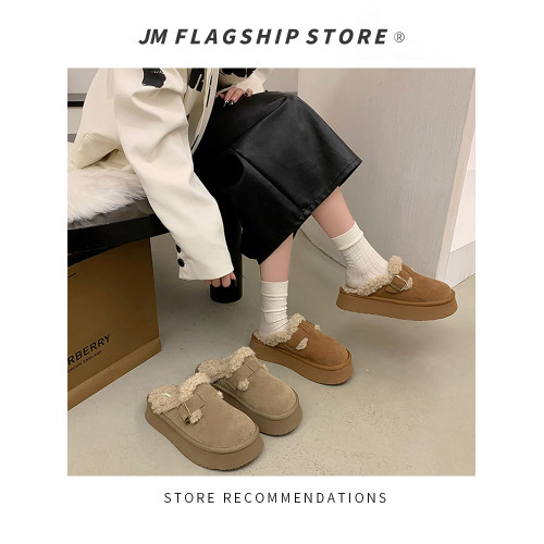 包頭半拖鞋女外穿加絨勃肯鞋2025秋冬新款厚底羊羔絨雪地靴棉拖鞋 包頭半拖鞋女外穿加絨勃肯鞋2025秋冬新款厚底羊羔絨雪地靴棉拖鞋