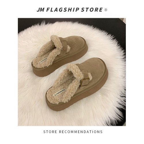 包頭半拖鞋女外穿加絨勃肯鞋2025秋冬新款厚底羊羔絨雪地靴棉拖鞋 包頭半拖鞋女外穿加絨勃肯鞋2025秋冬新款厚底羊羔絨雪地靴棉拖鞋