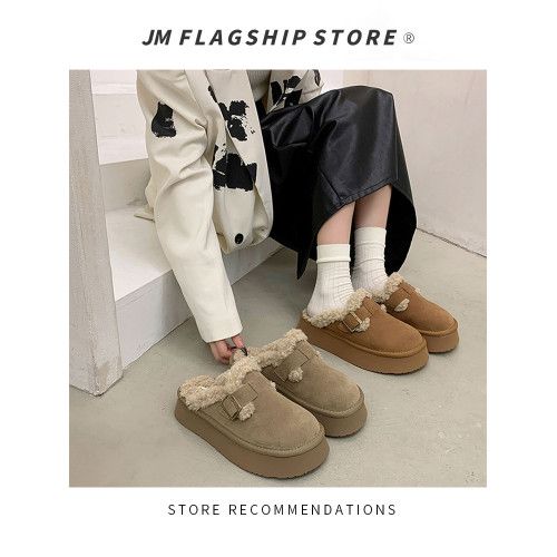 包頭半拖鞋女外穿加絨勃肯鞋2025秋冬新款厚底羊羔絨雪地靴棉拖鞋 包頭半拖鞋女外穿加絨勃肯鞋2025秋冬新款厚底羊羔絨雪地靴棉拖鞋