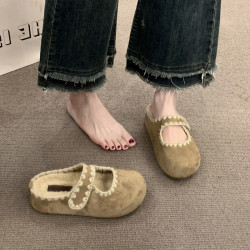 厚底內增高加絨勃肯鞋包頭半拖鞋女外穿2025秋冬新款瑪麗珍博肯鞋