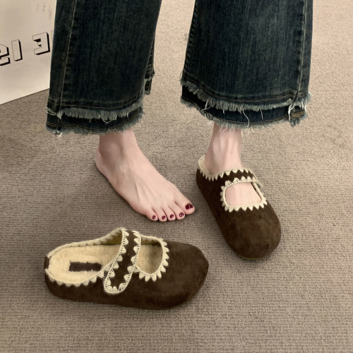 厚底內增高加絨勃肯鞋包頭半拖鞋女外穿2025秋冬新款瑪麗珍博肯鞋 厚底內增高加絨勃肯鞋包頭半拖鞋女外穿2025秋冬新款瑪麗珍博肯鞋