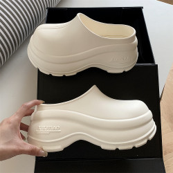 細細條 懶人廚師鞋穆勒鞋春夏女休閒外穿增高一腳蹬包頭半拖鞋ins