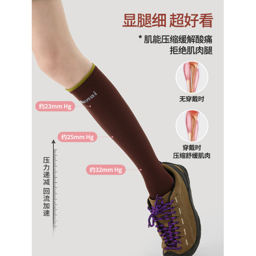 專業跑步運動襪女登山騎行徒步跳繩瑜珈瘦腿小腿壓力襪加壓長筒襪