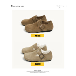 小個子真皮全包勃肯鞋女2025春秋三喜同款黑色男女同款加絨博肯鞋