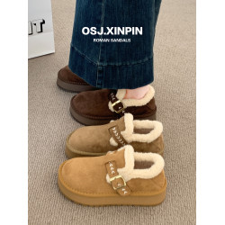 厚底加絨勃肯鞋女款2025新款冬季女鞋毛絨雪地靴豆豆鞋保暖棉鞋子