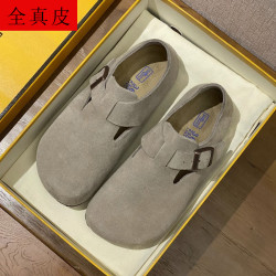 三喜同款牛皮勃肯鞋女全包秋冬加絨真皮軟底厚底博肯鞋大碼41-43