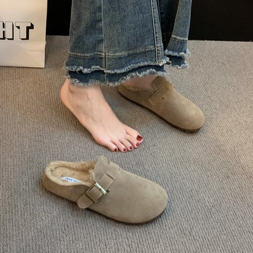 真皮勃肯鞋女毛毛包頭半拖鞋外穿2025新款秋冬加絨居家孕婦棉拖鞋 真皮勃肯鞋女毛毛包頭半拖鞋外穿2025新款秋冬加絨居家孕婦棉拖鞋