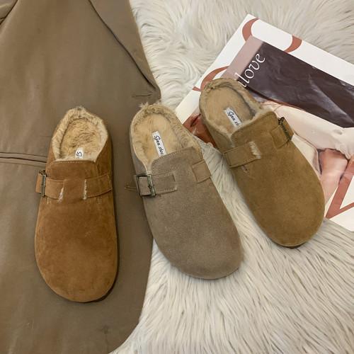 真皮勃肯鞋女毛毛包頭半拖鞋外穿2025新款秋冬加絨居家孕婦棉拖鞋 真皮勃肯鞋女毛毛包頭半拖鞋外穿2025新款秋冬加絨居家孕婦棉拖鞋