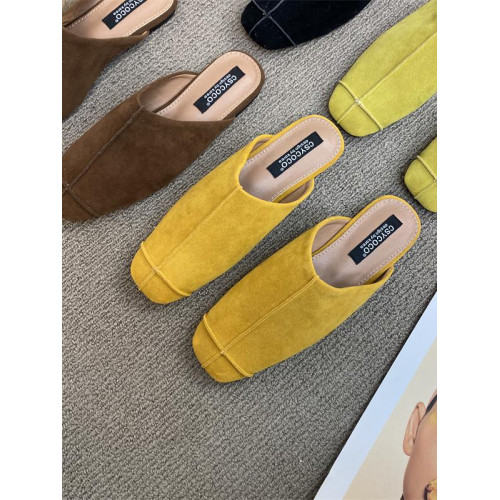 法式氣質包頭半拖鞋外穿女鞋2025新款絨面軟平底配裙子懶人穆勒鞋 法式氣質包頭半拖鞋外穿女鞋2025新款絨面軟平底配裙子懶人穆勒鞋