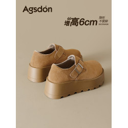 厚底勃肯鞋女2025新款冬季全包加絨增高真皮一腳蹬軟底雪地靴棉鞋