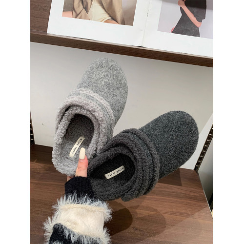 內增高兩穿加絨勃肯鞋女2025秋冬新款毛呢保暖厚底包頭半拖棉拖鞋