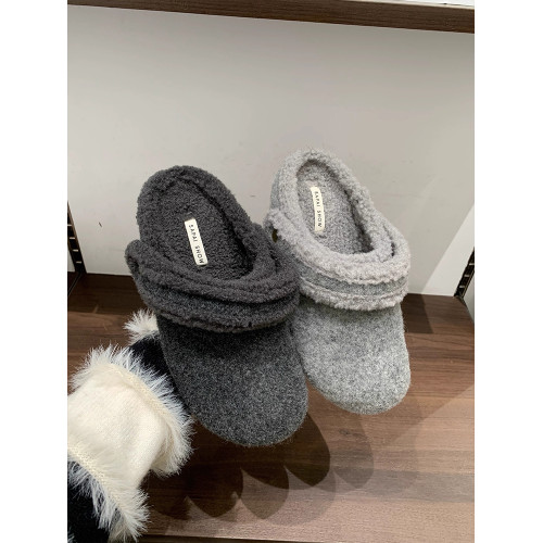 內增高兩穿加絨勃肯鞋女2025秋冬新款毛呢保暖厚底包頭半拖棉拖鞋