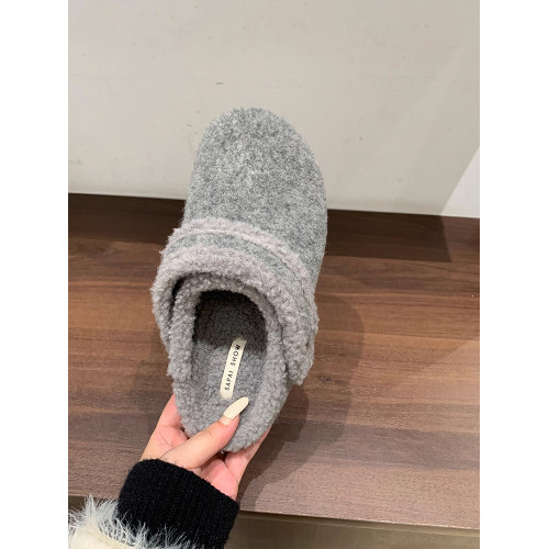 內增高兩穿加絨勃肯鞋女2025秋冬新款毛呢保暖厚底包頭半拖棉拖鞋