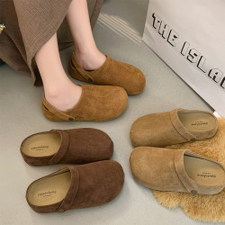 松糕厚底增高勃肯鞋女2025秋季新款復古一腳蹬包頭半拖鞋外穿半托