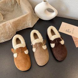 內增高勃肯鞋女2025冬季新款厚底加絨保暖棉鞋一腳蹬毛毛鞋樂福鞋