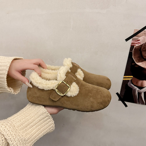 內增高勃肯鞋女2025冬季新款厚底加絨保暖棉鞋一腳蹬毛毛鞋樂福鞋 內增高勃肯鞋女2025冬季新款厚底加絨保暖棉鞋一腳蹬毛毛鞋樂福鞋