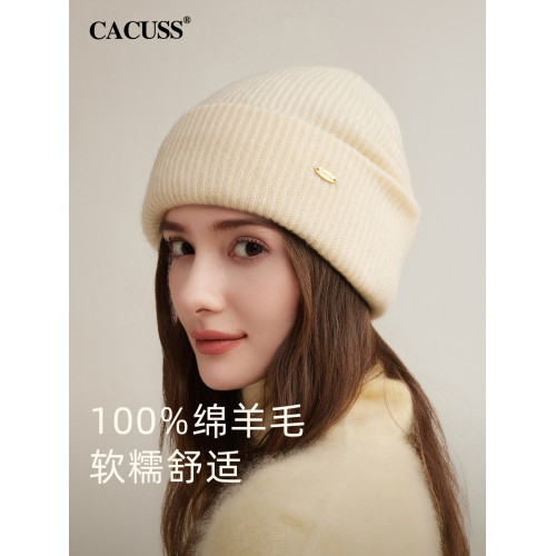CACUSS純羊毛帽子女秋冬季針織帽大頭圍保暖毛線帽護耳包頭帽禮盒 CACUSS純羊毛帽子女秋冬季針織帽大頭圍保暖毛線帽護耳包頭帽禮盒