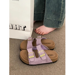 厚底拖鞋女夏外穿2025新款超火高級感沙灘一字拖紫色勃肯鞋涼拖鞋