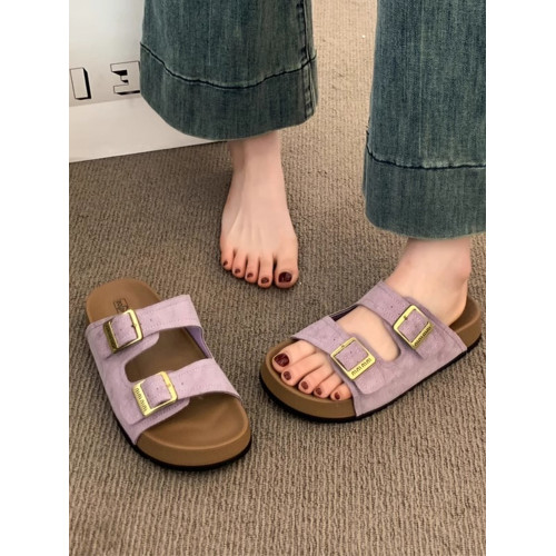厚底拖鞋女夏外穿2025新款超火高級感沙灘一字拖紫色勃肯鞋涼拖鞋 厚底拖鞋女夏外穿2025新款超火高級感沙灘一字拖紫色勃肯鞋涼拖鞋
