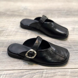 軟底包頭半拖鞋女外穿2025年夏季新款低跟百搭防滑復古平底穆勒鞋