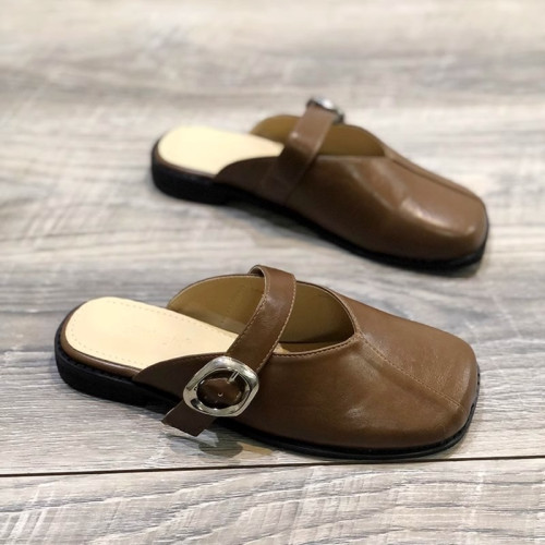 軟底包頭半拖鞋女外穿2025年夏季新款低跟百搭防滑復古平底穆勒鞋 軟底包頭半拖鞋女外穿2025年夏季新款低跟百搭防滑復古平底穆勒鞋