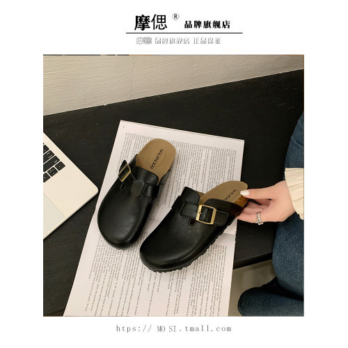 真皮厚底勃肯鞋包頭半拖鞋女外穿2025新款秋季一腳蹬醜萌博肯半托 真皮厚底勃肯鞋包頭半拖鞋女外穿2025新款秋季一腳蹬醜萌博肯半托