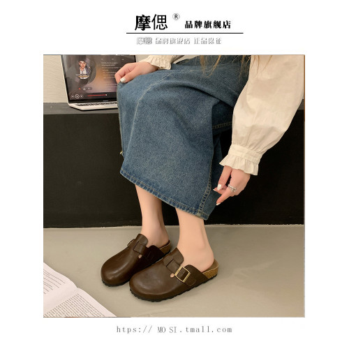 真皮厚底勃肯鞋包頭半拖鞋女外穿2025新款秋季一腳蹬醜萌博肯半托 真皮厚底勃肯鞋包頭半拖鞋女外穿2025新款秋季一腳蹬醜萌博肯半托