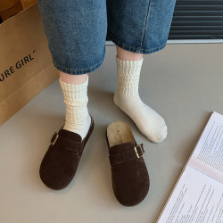 厚底勃肯鞋復古包頭半拖鞋女外穿2025新款春秋季一腳蹬醜萌博肯鞋