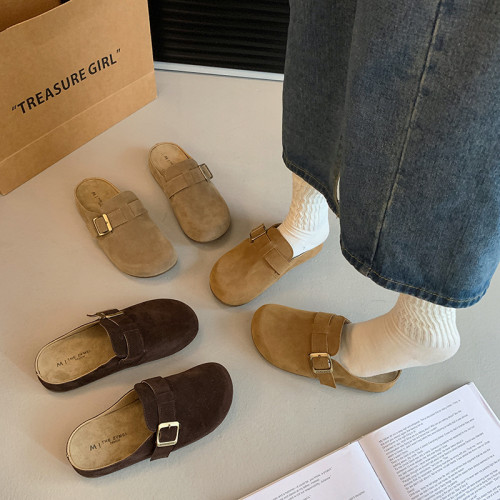 厚底勃肯鞋復古包頭半拖鞋女外穿2025新款春秋季一腳蹬醜萌博肯鞋 厚底勃肯鞋復古包頭半拖鞋女外穿2025新款春秋季一腳蹬醜萌博肯鞋