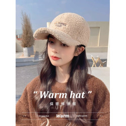 新款羊羔毛帽子女士秋冬季時尚百搭毛絨鴨舌帽加厚保暖棉帽棒球帽