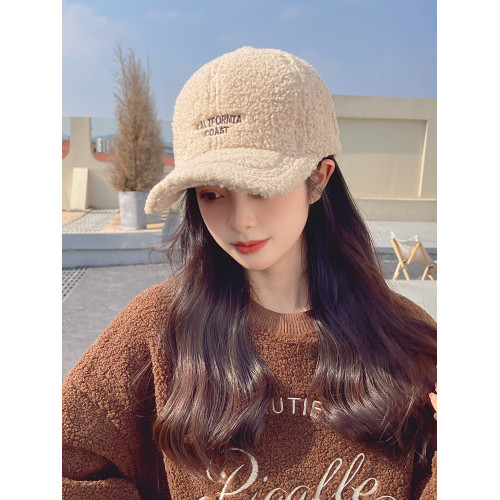新款羊羔毛帽子女士秋冬季時尚百搭毛絨鴨舌帽加厚保暖棉帽棒球帽 新款羊羔毛帽子女士秋冬季時尚百搭毛絨鴨舌帽加厚保暖棉帽棒球帽