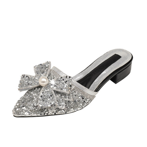 2025新款包頭半拖鞋女夏外穿時尚水鑽尖頭粗跟穆勒懶人休閒涼拖鞋 2025新款包頭半拖鞋女夏外穿時尚水鑽尖頭粗跟穆勒懶人休閒涼拖鞋