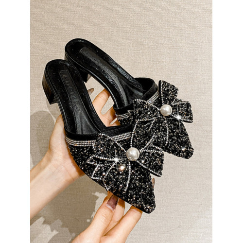 2025新款包頭半拖鞋女夏外穿時尚水鑽尖頭粗跟穆勒懶人休閒涼拖鞋 2025新款包頭半拖鞋女夏外穿時尚水鑽尖頭粗跟穆勒懶人休閒涼拖鞋