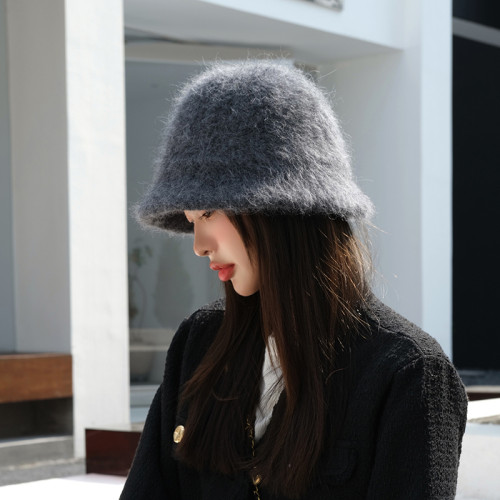 秋冬安哥拉兔毛混羊毛懶人素顔神器顯臉小 盆帽不掉毛帽子女保暖 秋冬安哥拉兔毛混羊毛懶人素顔神器顯臉小 盆帽不掉毛帽子女保暖