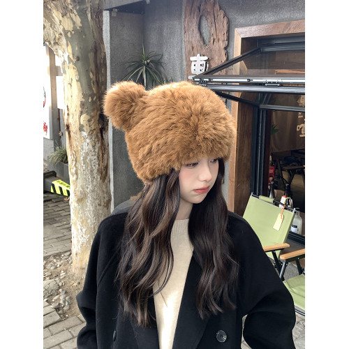 可愛小熊真兔毛帽子秋冬毛線帽加厚防寒包頭帽保暖毛絨皮草毛毛帽 可愛小熊真兔毛帽子秋冬毛線帽加厚防寒包頭帽保暖毛絨皮草毛毛帽