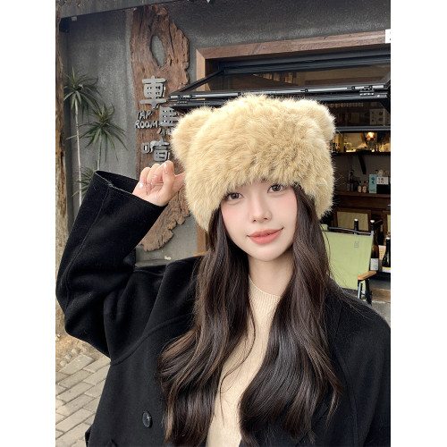 可愛小熊真兔毛帽子秋冬毛線帽加厚防寒包頭帽保暖毛絨皮草毛毛帽 可愛小熊真兔毛帽子秋冬毛線帽加厚防寒包頭帽保暖毛絨皮草毛毛帽