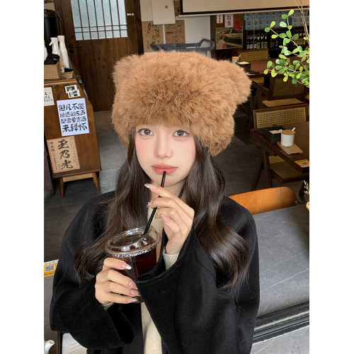 可愛小熊真兔毛帽子秋冬毛線帽加厚防寒包頭帽保暖毛絨皮草毛毛帽 可愛小熊真兔毛帽子秋冬毛線帽加厚防寒包頭帽保暖毛絨皮草毛毛帽
