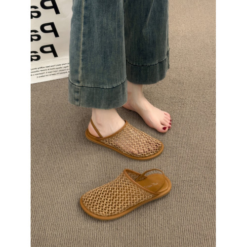 晚晚風小衆編織網紗透氣包頭涼鞋女2025新款夏季平底仙女風勃肯鞋 晚晚風小衆編織網紗透氣包頭涼鞋女2025新款夏季平底仙女風勃肯鞋