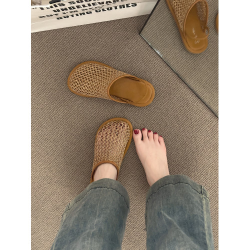 晚晚風小衆編織網紗透氣包頭涼鞋女2025新款夏季平底仙女風勃肯鞋 晚晚風小衆編織網紗透氣包頭涼鞋女2025新款夏季平底仙女風勃肯鞋