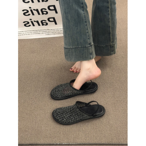 晚晚風小衆編織網紗透氣包頭涼鞋女2025新款夏季平底仙女風勃肯鞋 晚晚風小衆編織網紗透氣包頭涼鞋女2025新款夏季平底仙女風勃肯鞋