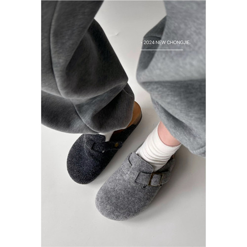 高級感厚底灰色勃肯鞋女外穿大頭醜萌復古百搭懶人一腳蹬半拖鞋女 高級感厚底灰色勃肯鞋女外穿大頭醜萌復古百搭懶人一腳蹬半拖鞋女