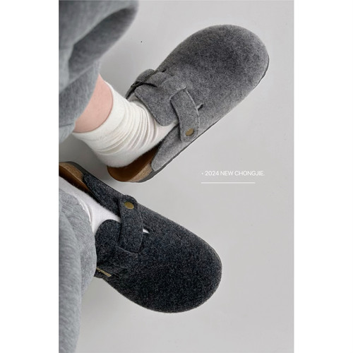 高級感厚底灰色勃肯鞋女外穿大頭醜萌復古百搭懶人一腳蹬半拖鞋女 高級感厚底灰色勃肯鞋女外穿大頭醜萌復古百搭懶人一腳蹬半拖鞋女