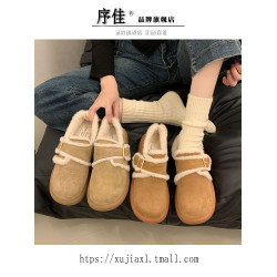 序佳厚底瑪麗珍博肯毛毛鞋女冬外穿2025新款加絨勃肯鞋豆豆棉鞋子