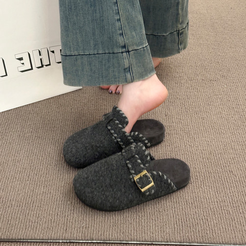 厚底灰色勃肯鞋包頭毛毛拖鞋女外穿2025新款秋冬一腳蹬半拖棉拖鞋 厚底灰色勃肯鞋包頭毛毛拖鞋女外穿2025新款秋冬一腳蹬半拖棉拖鞋