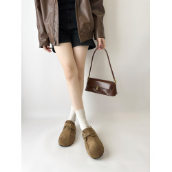 厚底防滑增高勃肯鞋女外穿2025新款秋季復古休閒一腳蹬包頭半拖鞋